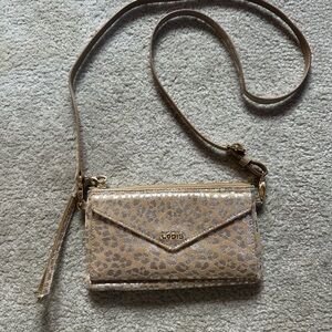 Lodis Tan Gold Silver Leopard Women's Wristlet Wallet with Strap